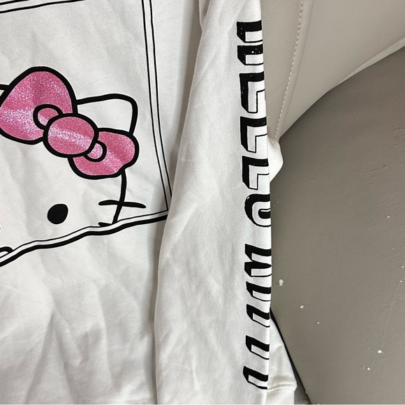 Sanrio Hello Kitty Glitter Crew Neck Long Sleeve Sweatshirt - White size S - Picture 4 of 14